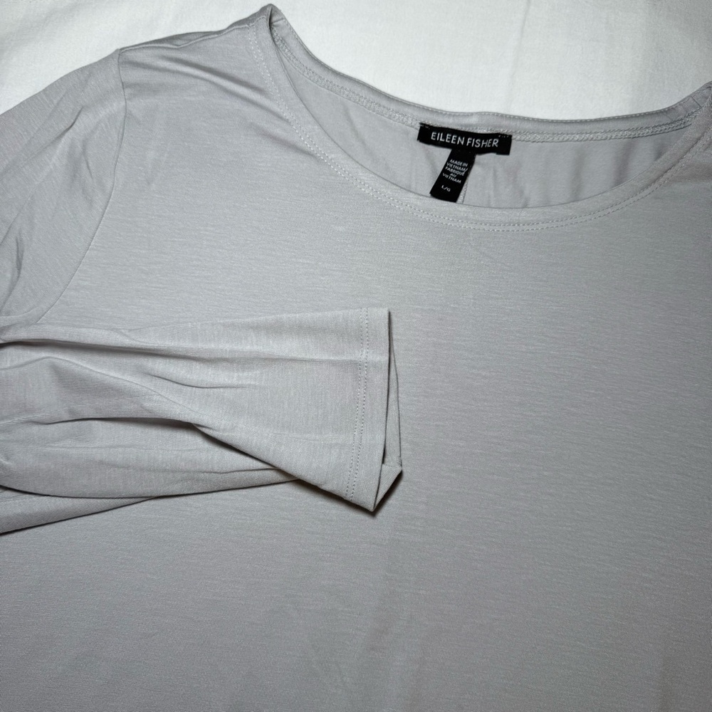 Eileen Fisher Long Sleeve Light Gray Tunic Size Large Minimalist Quiet Luxury